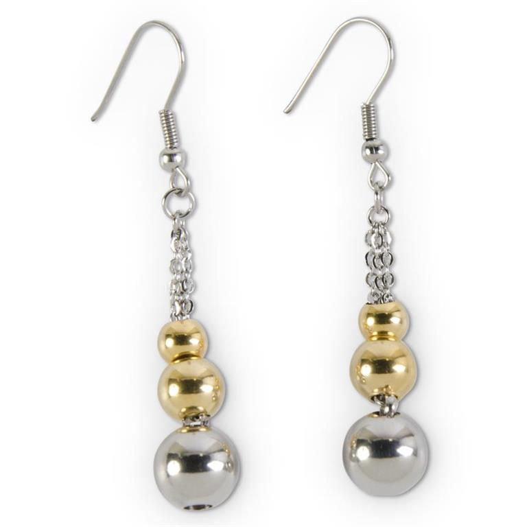 Stainless Steel Gold and Silver Ball Drop Earrings