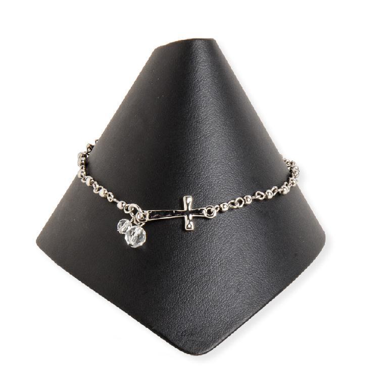 Silver/Crystal Side Cross Ankle Bracelet