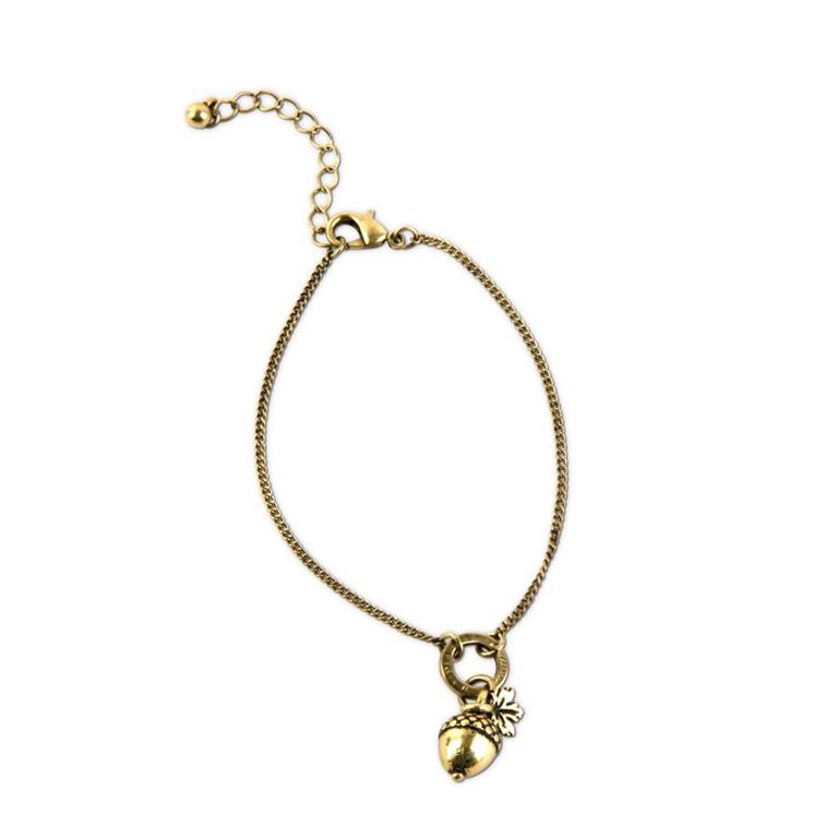 Antique Gold Acorn and Leaf Charm Bracelet