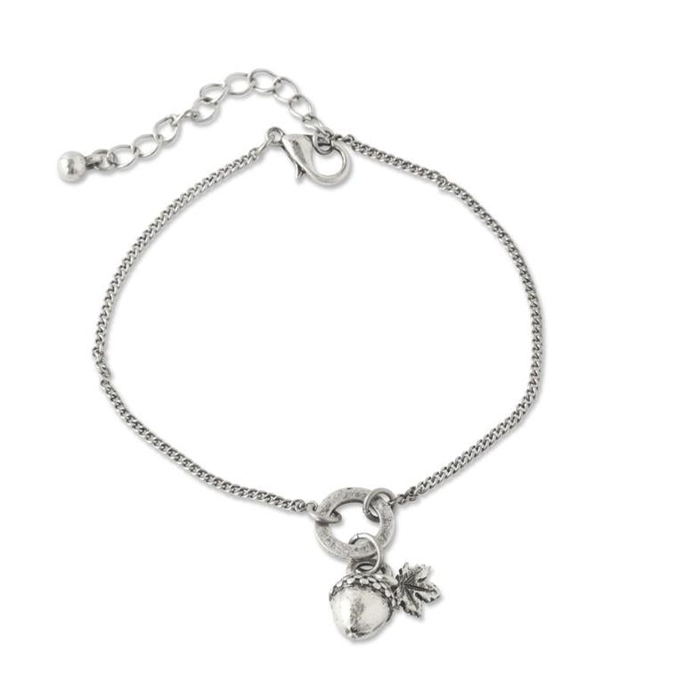 Antique Silver Acorn and Leaf Charm Bracelet