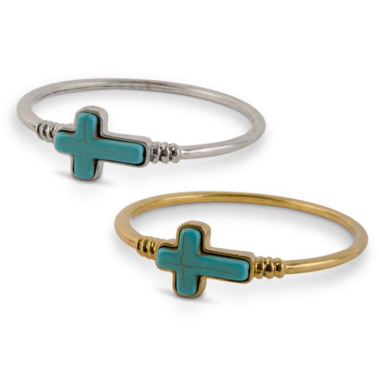 Silver & Gold Turquoise Cross Bangle bracelet