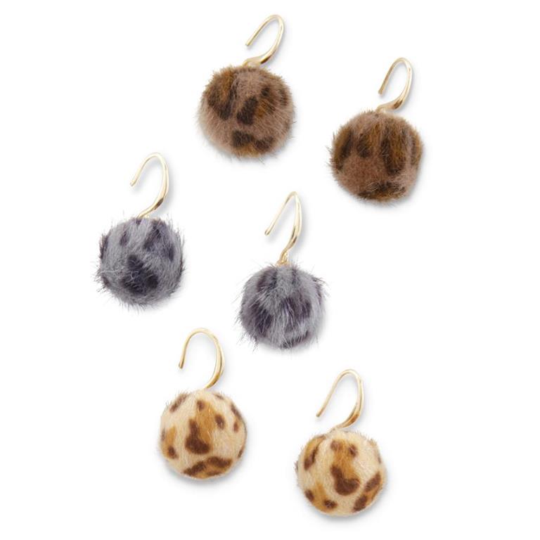 Assorted Leopard Pom Pom Earrings (3 Colors)