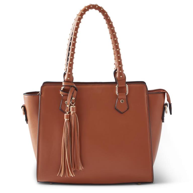 Rust Vegan Leather Handbag w/Tassels