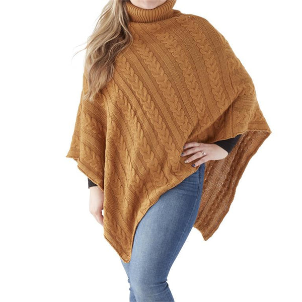 Cowel Neck Cable Knit Poncho