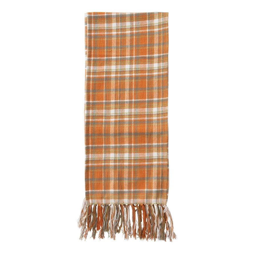 72"L x 14"W Cotton Flannel Table Runner with Fringe, Multi Color Plaid
