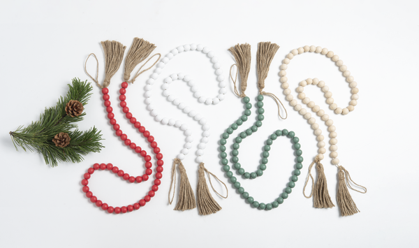 Holiday Wood Beaded Garland with Tassel