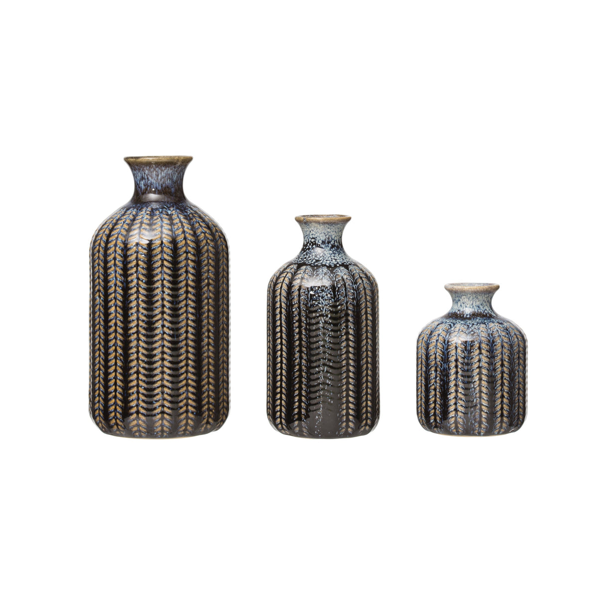 Large Embossed Stoneware Vase with Glaze