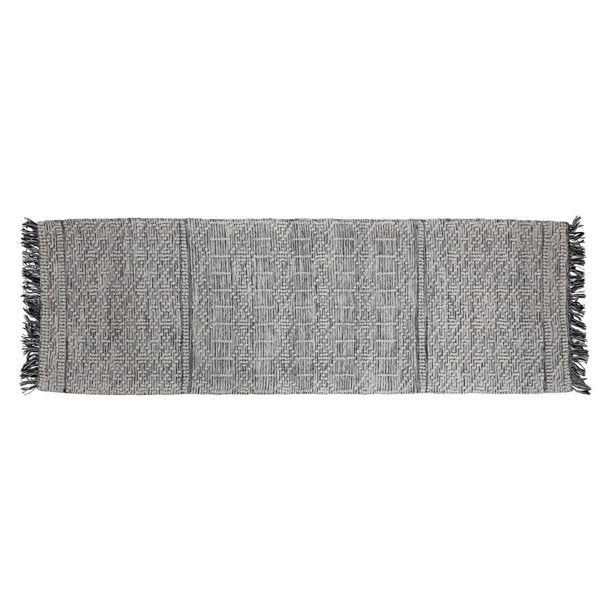 Cotton Blend Dhurrie Floor Runner with Pattern and Fringe