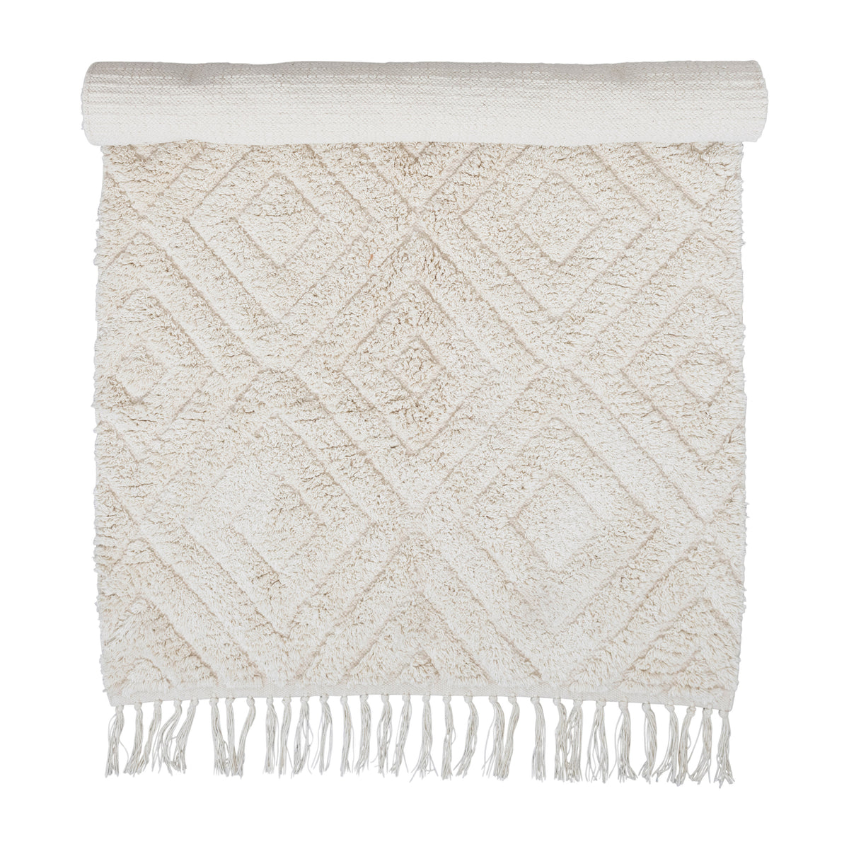 Cotton Tufted Rug with Diamond Pattern and Fringe