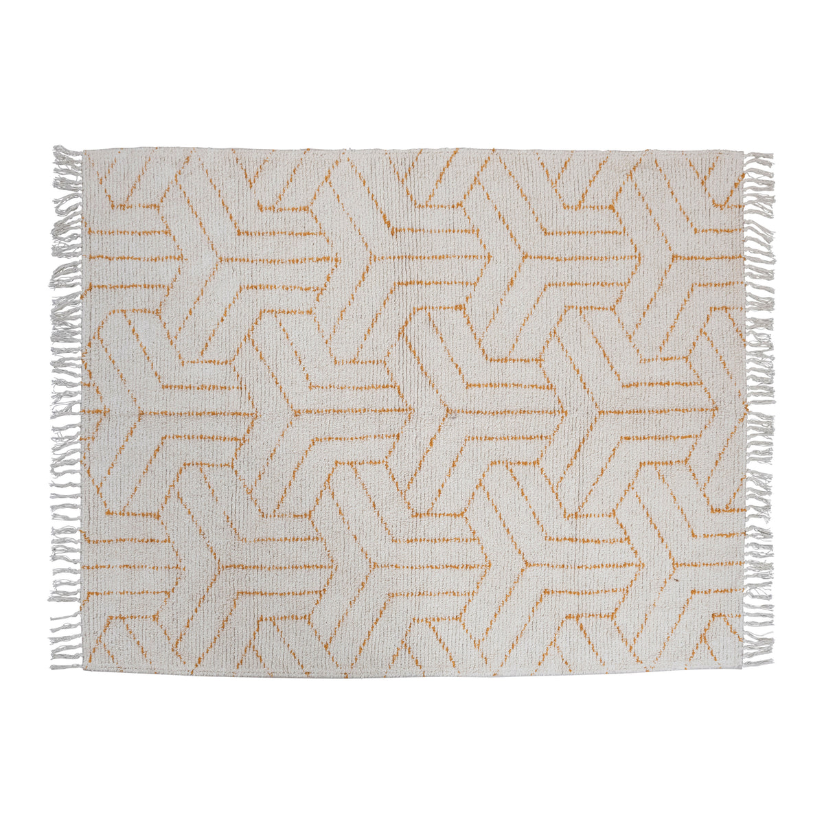 Stonewashed Cotton Tufted Rug with Geometric Pattern and Fringe