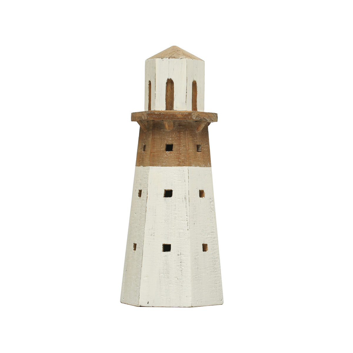 13.75"H Wood Lighthouse, White & Natural