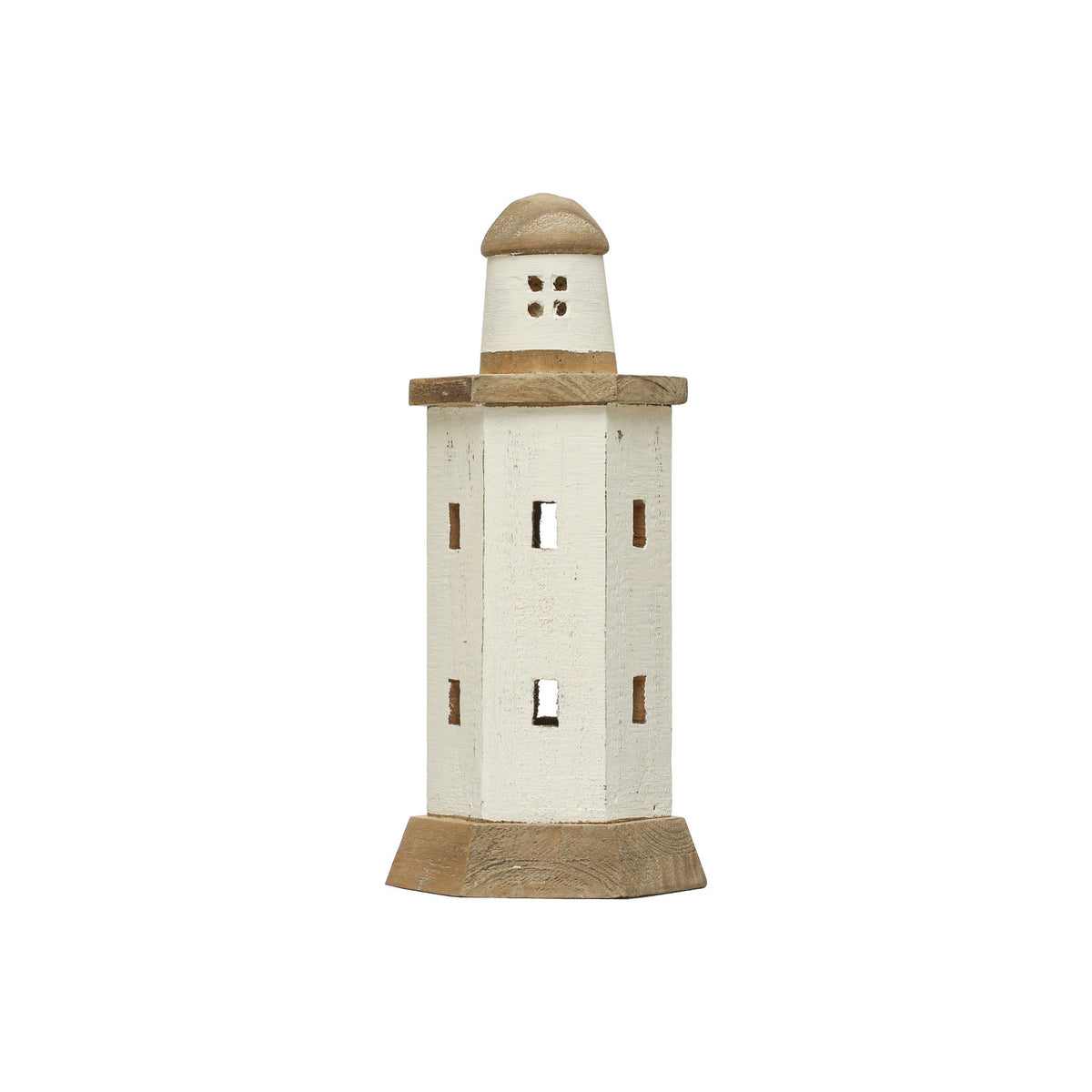 11.25"H Wood Lighthouse, White & Natural