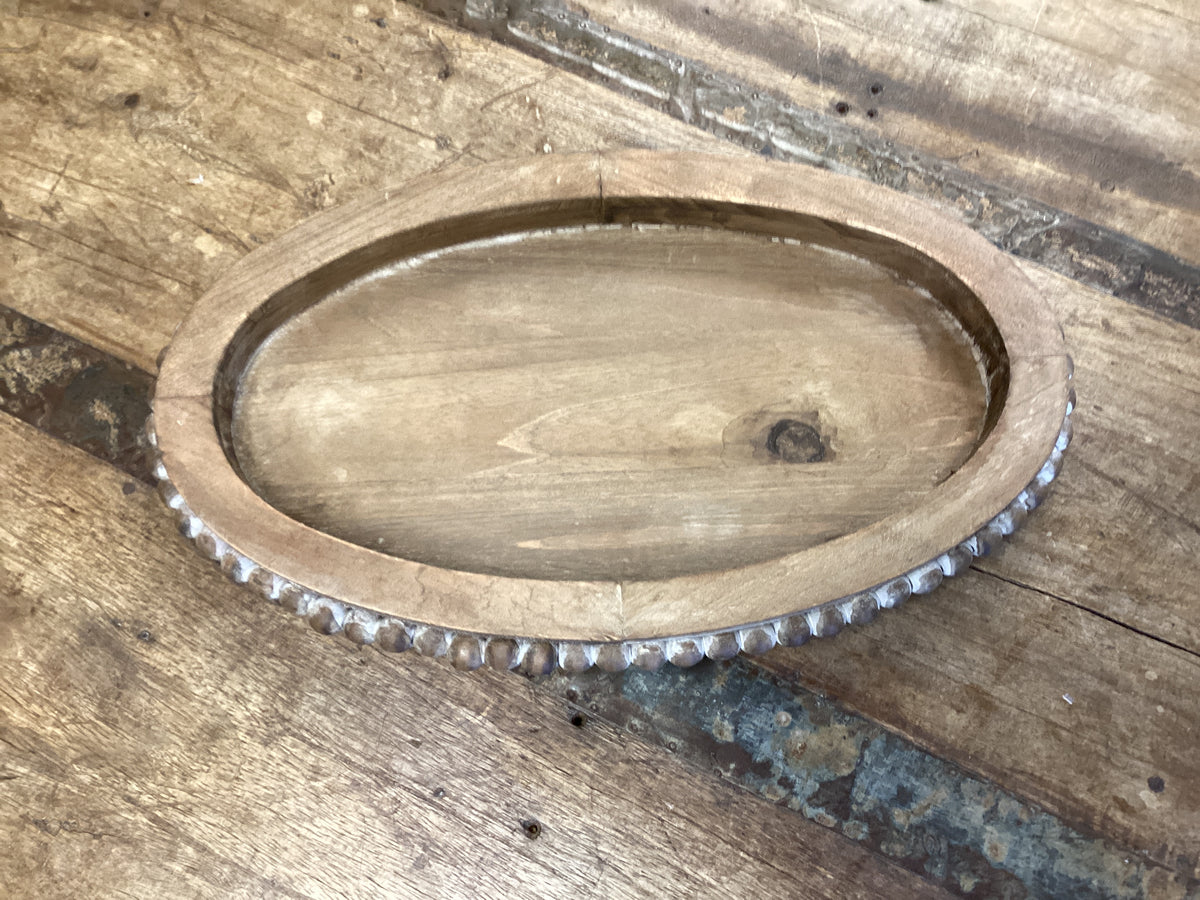 Small Wood Oval Tray with Beads