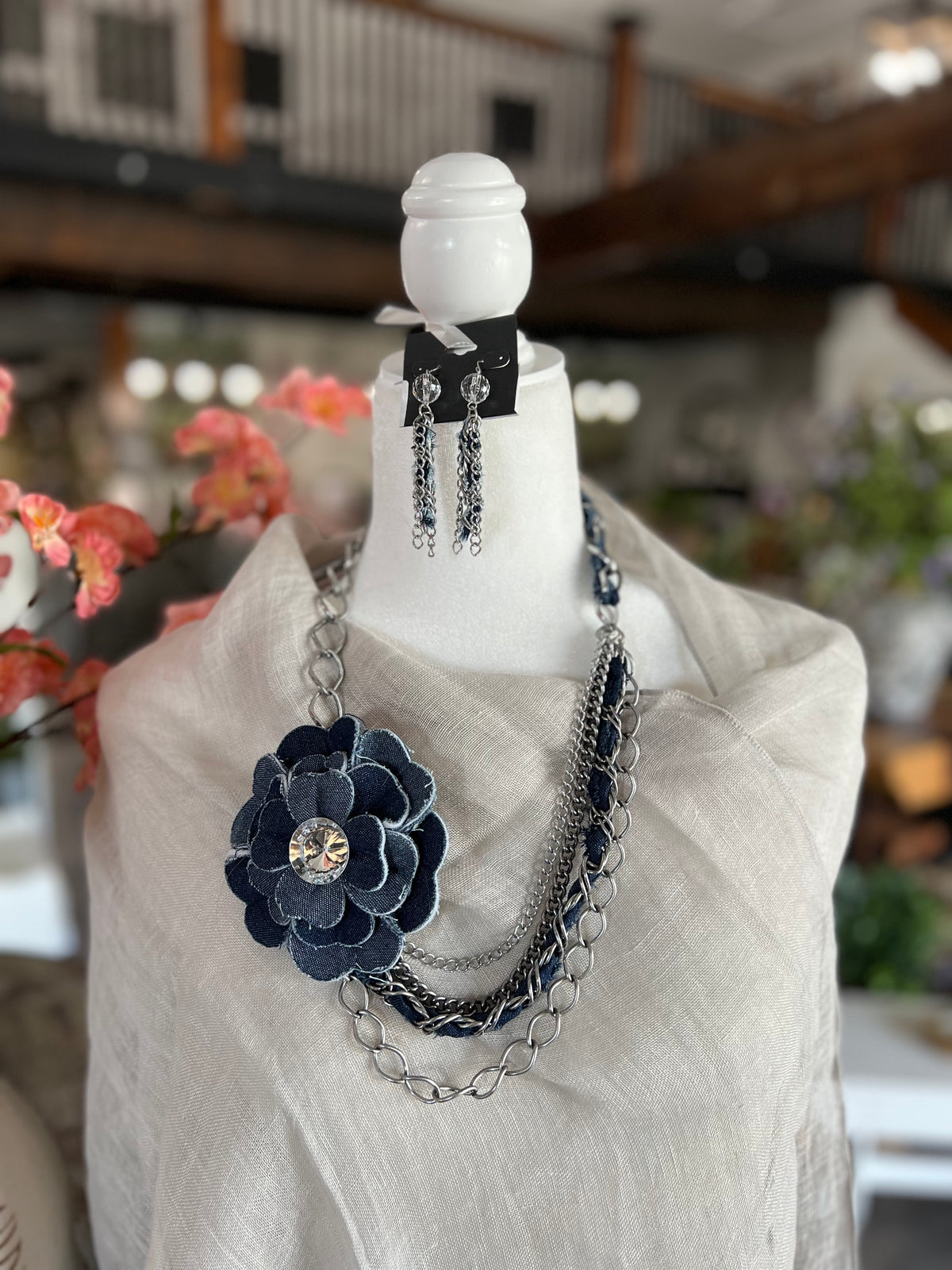 Denim flower necklace discount