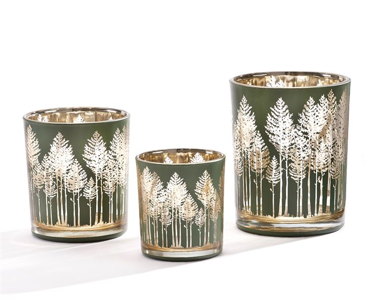 Green Candle Holders with Gold Trees