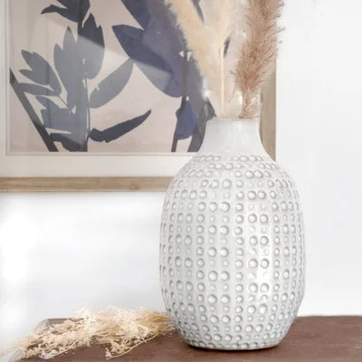 9.25" White Dot Pattern Vase